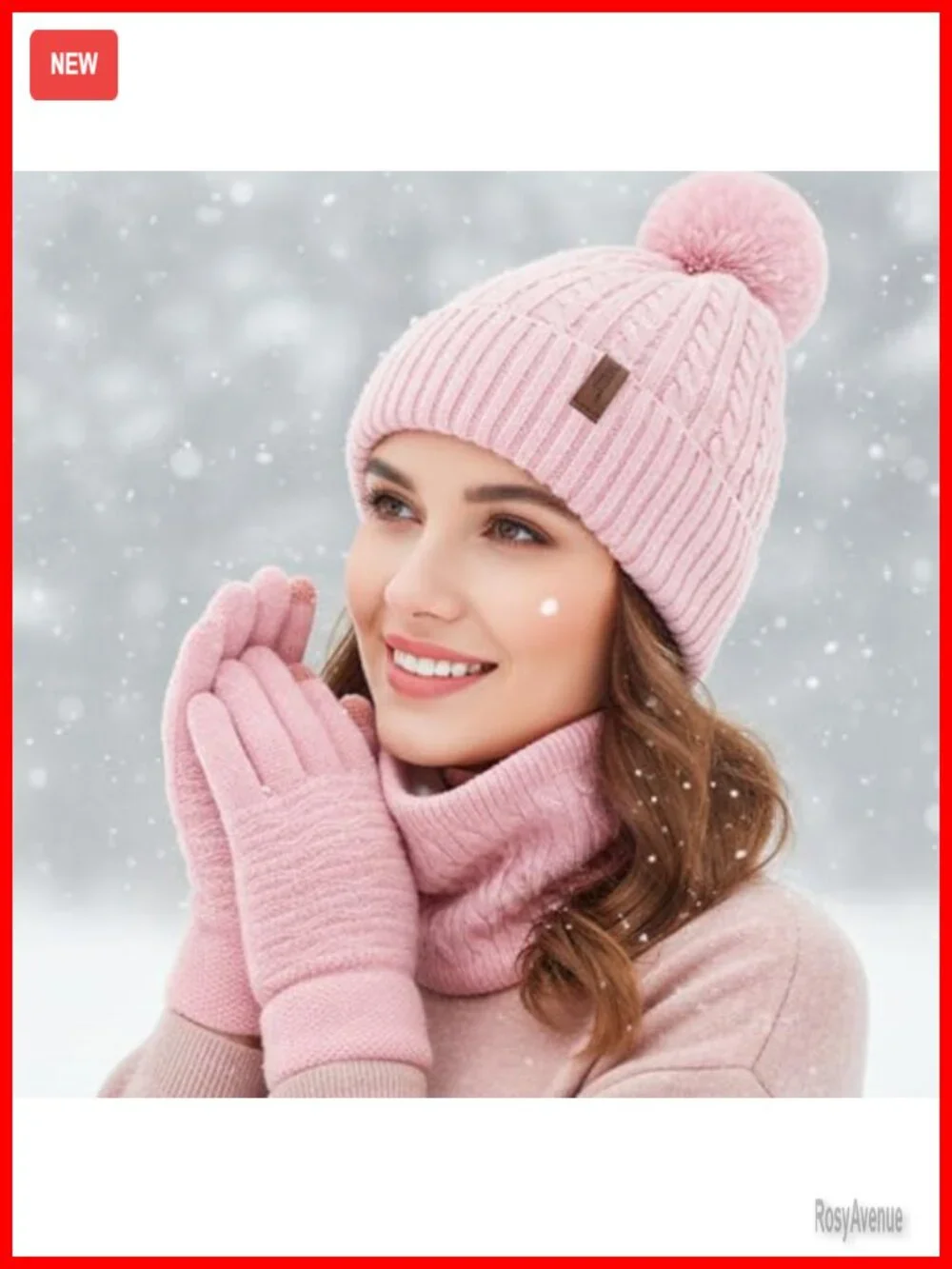 Winter Beanie Scarf and Touch Screen Gloves Set Fleece Lined Knit Hat Gloves Set